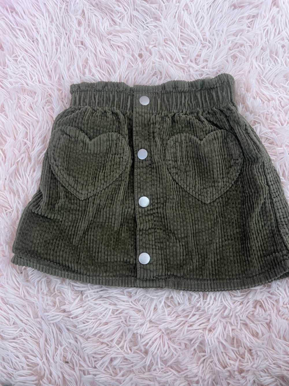 Old Navy Olive Green Corduroy Skirt with Heart Pockets